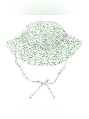 Kids Floral Sun Hat with Chin Tie - Green Size 12-18M